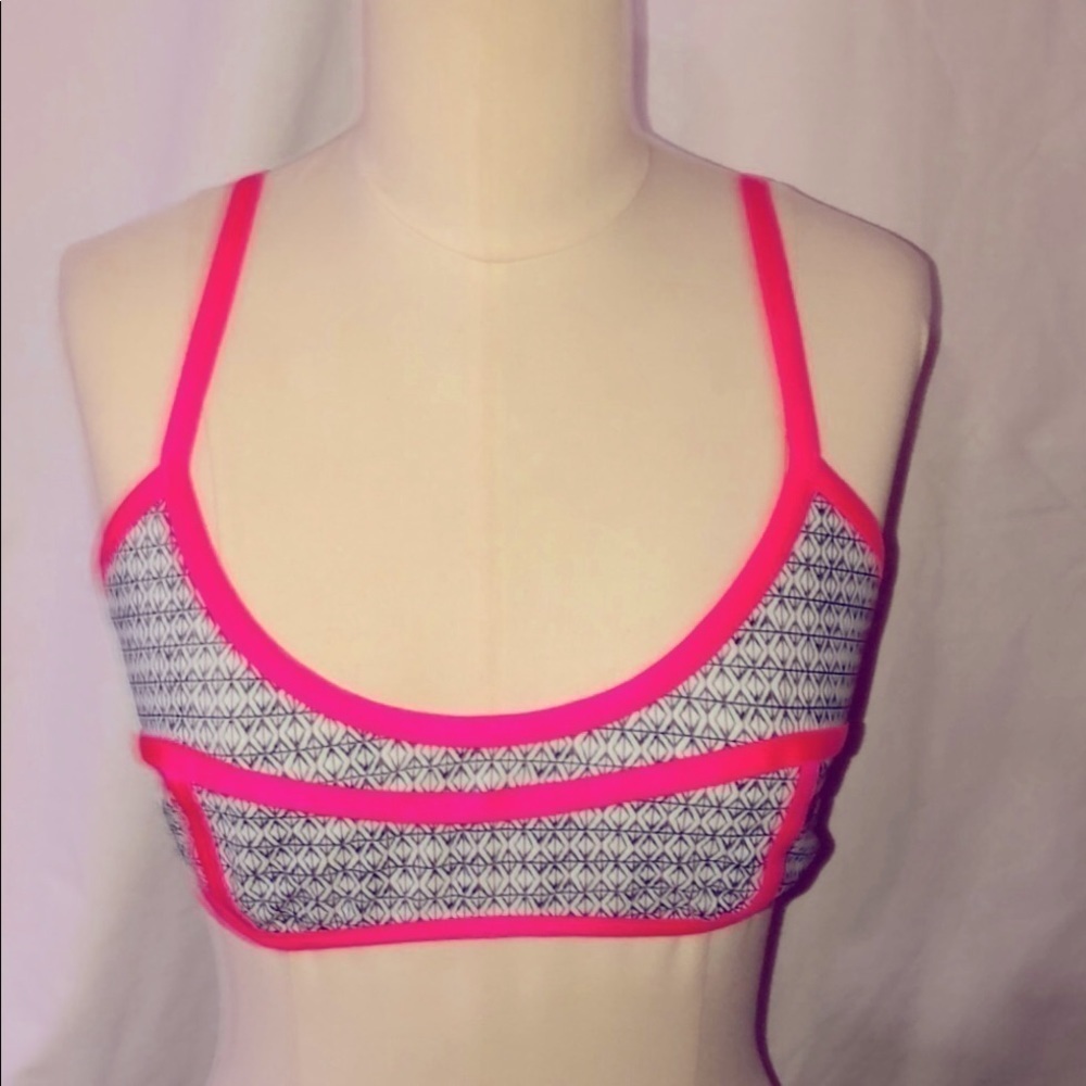 VICTORIA'S SECRET BEACH SEXY BRIGHT NEON PINK BLACK WHITE BIKINI TOP